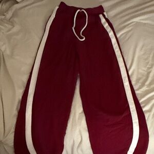 Woman Maroon Sweatpants with White Stripes
